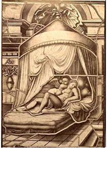 Psych 42;Amour lit nuptial+Coxcie Michel+Chantilly+1544+CIMG1166 r red+,Psych 42;Amour lit nuptial+Vitraux+Chantilly+1544+rectifi+