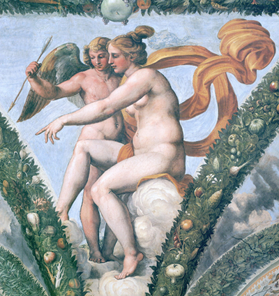 Aphrodite;Amour+Raphael+Farnsina+1518+Farnesina 1518 dtail amour vnus=Apulee Psyche resume 1L2834+