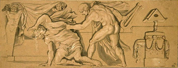Hercule frappant;Linos+Dessin copie Poussin+Inconnu Mus�e Lieu+XVII+Inconnu Compl�ment+